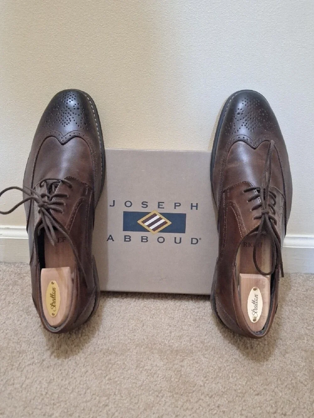 Joseph Abboud Men's Brown Wingtip Derby Dress Shoes w/Stratton Cedar Shoe Tree